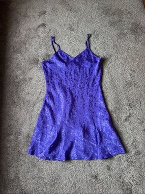 Intimate Moments Purple Floral Jacquard Satin Chemise Slip Nightgown SIZE S